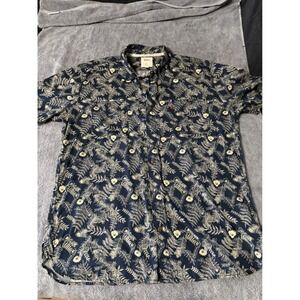 Levis Men XXL Navy Blue Cream Floral Fern Short Sleeve Button Down Shirt hawian